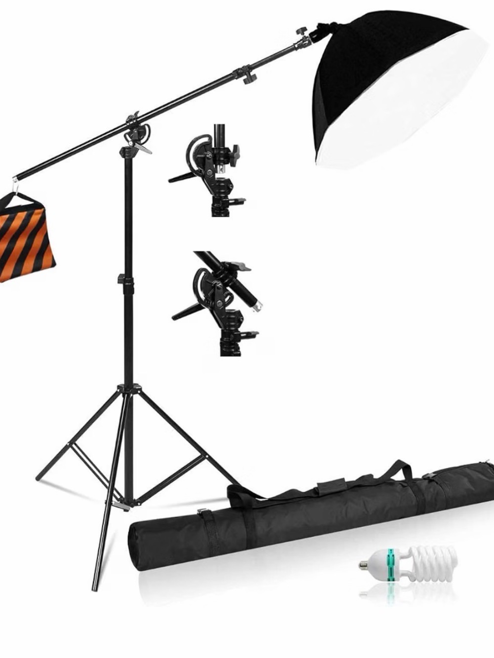 Black Photography Boom Arm Light Stand with Softbox - Unbranded